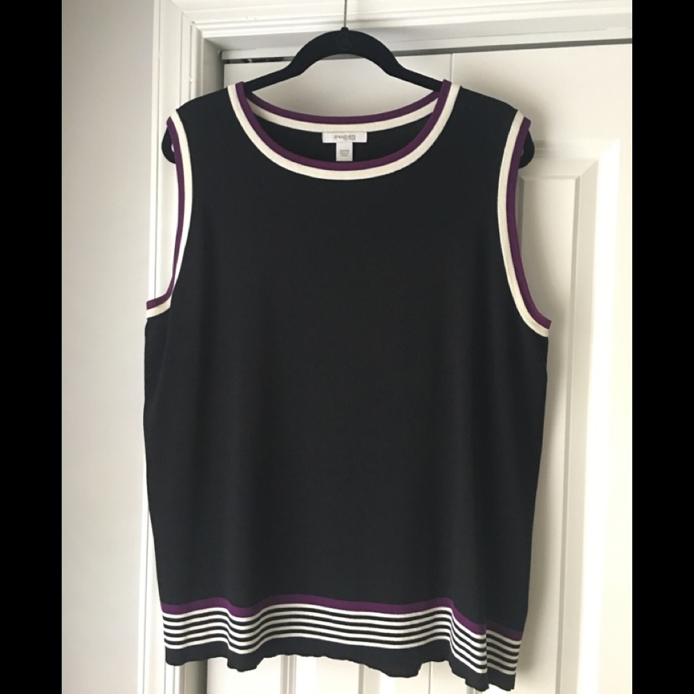 Plus Size Tank Top Dress Barn Black Purple Trim Sleeveless Work Casual